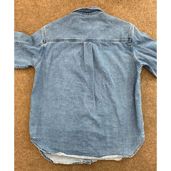 Bagatelle Denim Shirt Womens M Long Sleeve Button Up Chore Garden Barn Shacket - Picture 6 of 7